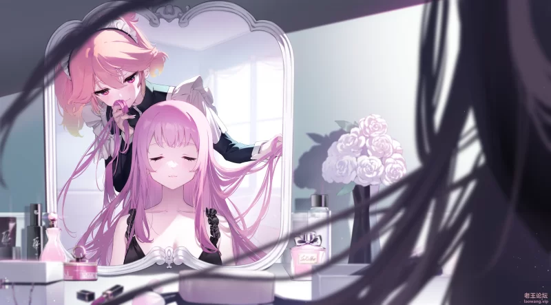 Konachan.com - 340259 2girls flowers headdress hololive long_hair maid mirror mo.png